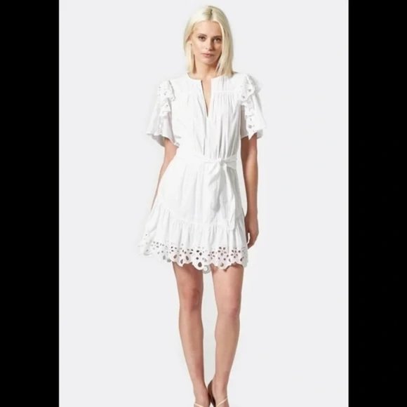 Joie Dresses & Skirts - Joie Safia Eyelet Trim Fall Vacation Chic 100% Cotton Mini Dress White Medium